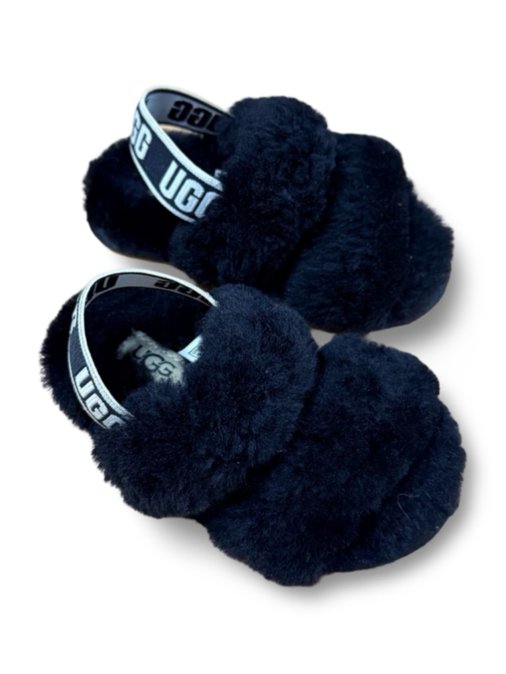 UGG Oh Yeah Slipper Slide Black and White Toddler Size 6 Like New - Picture 2 of 6
